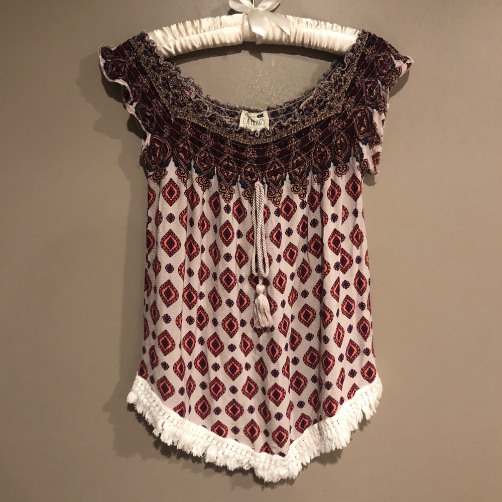 🎀 LA Hearts paisley tassel blouse sz M